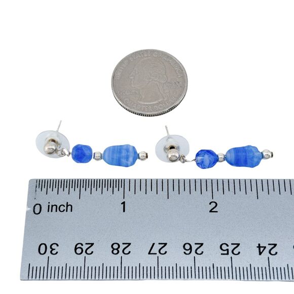 Vintage Sterling Silver 925 Blue Glass Bead Drop Earrings - Picture 3 of 4